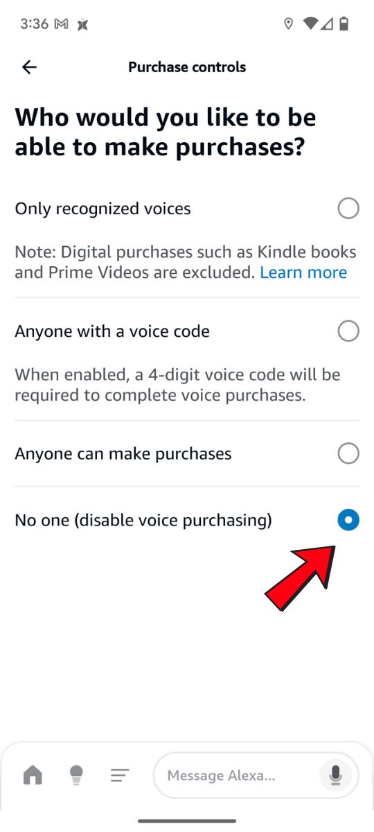 Amazon alexa app turn of voice purchase