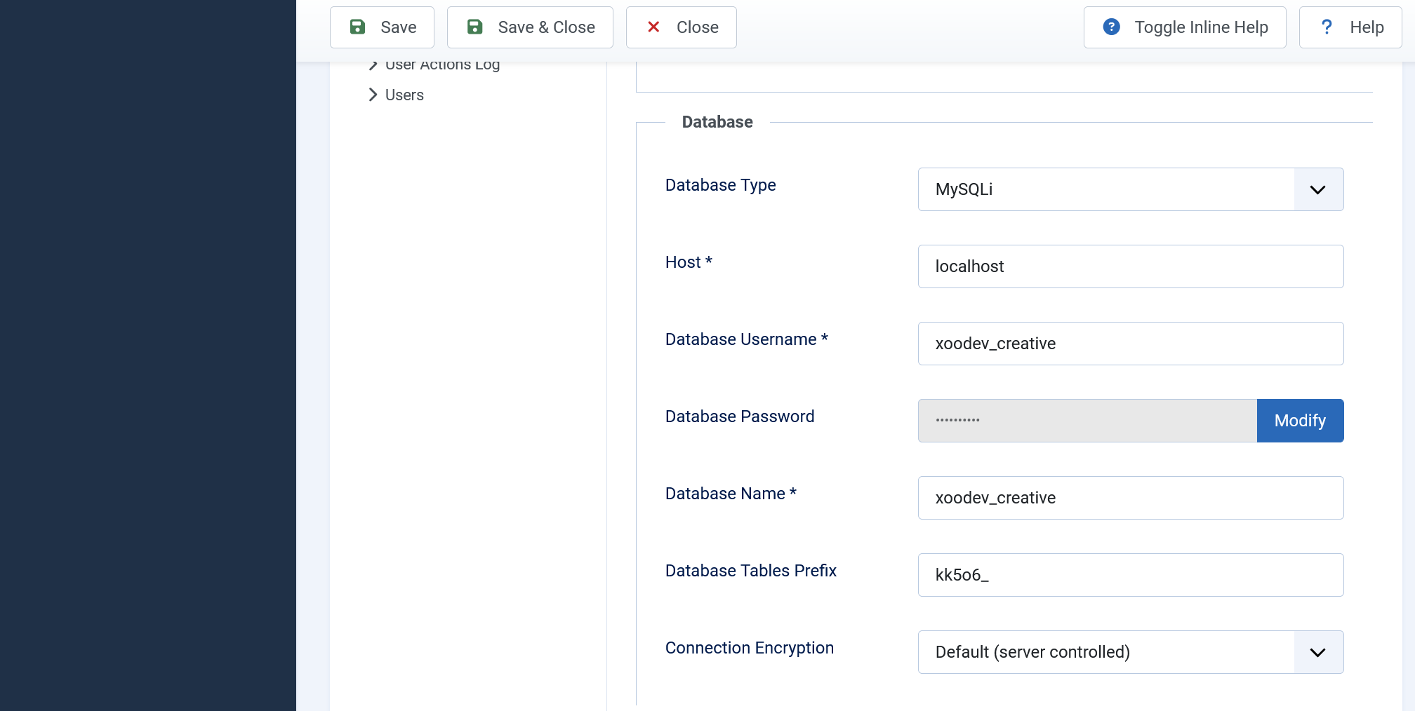 Joomla global configuration section