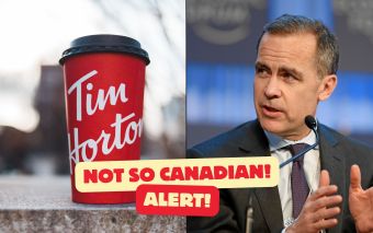 Image comparing both Tim Hortons and Mark Carney as not being Canadian.