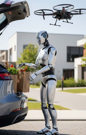 Robots and aerospace, image of a robot helping with the groceries